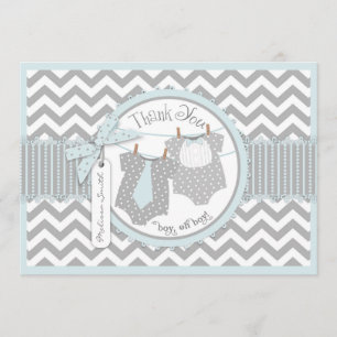 Twin Boys Tie Bow Tie Chevron Print Thank You Card