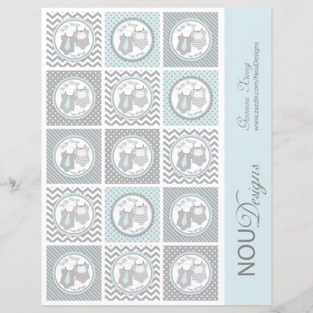 Twin Boys Tie Bow Tie Mix Print Cupcake Toppers (Front)