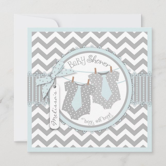 Twin Boys Ties Chevron Print Baby Shower Invitation (Front)
