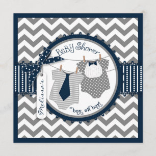 Twin Boys Ties Chevron Print Baby Shower Invitation