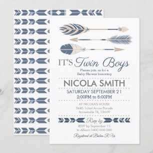 Twin Boys Tribal Arrow Baby Shower Invitation
