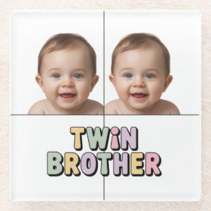 Twin brother baby glass coaster