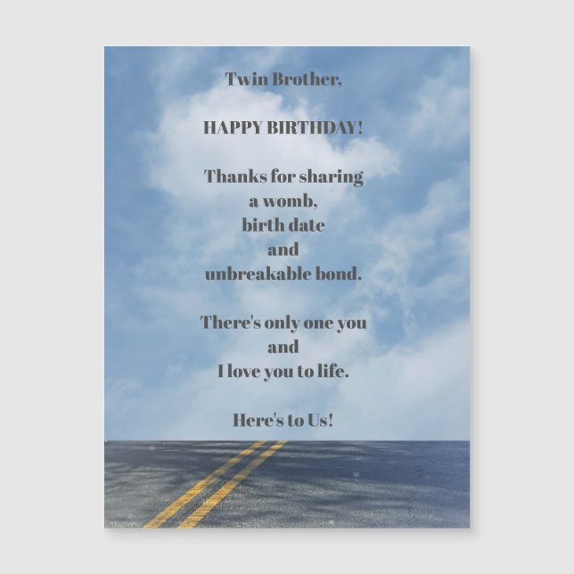 Twin Brothers Birthday Magnetic Greeting Card (Front)