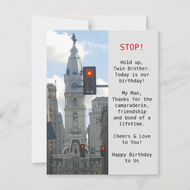 Twin Brothers City View Birthday Flat Card (Front)