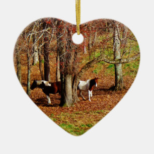 Twin Brown and White Horses Ceramic Tree Decoration