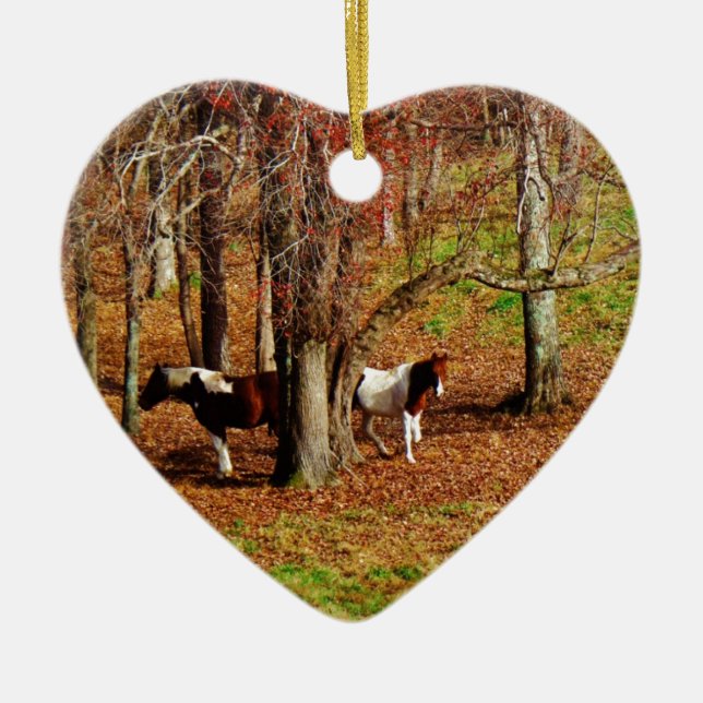 Twin Brown and White Horses Ceramic Tree Decoration (Front)