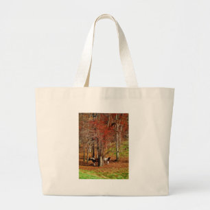 Twin Brown and White Horses Large Tote Bag