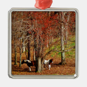 Twin Brown and White Horses Metal Tree Decoration
