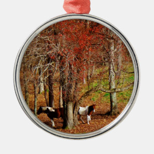 Twin Brown and White Horses Metal Tree Decoration