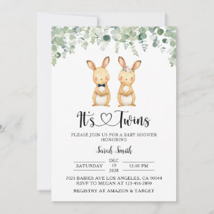 Twin Bunnies Baby Shower Invitations