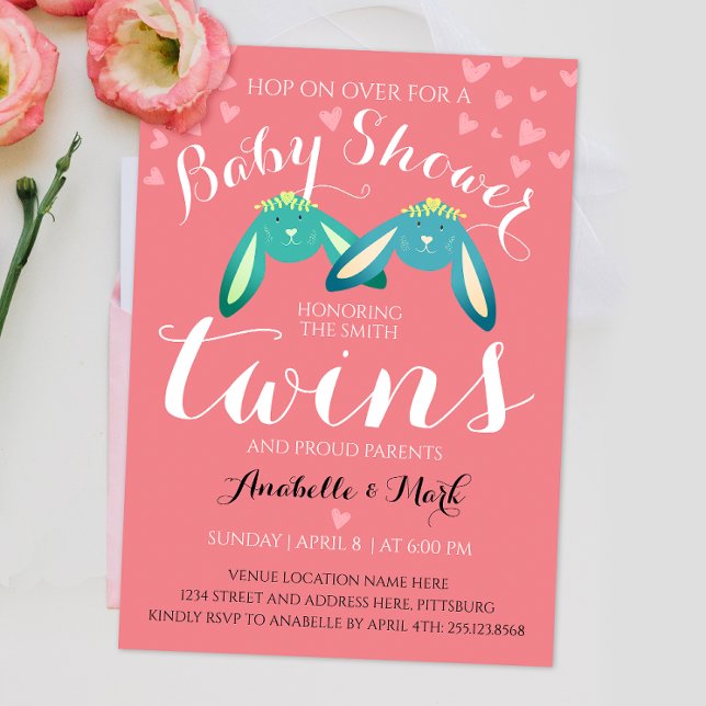 Twin Bunnies Baby Shower Pastel Colours Party Invi Invitation (Creator Uploaded)