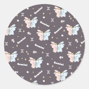 Twin Bunnies Embrace - Gemini Zodiac Constellation Classic Round Sticker