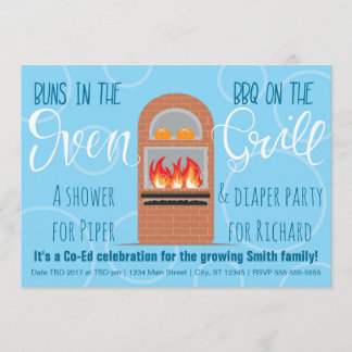 Twin Buns in the Oven/BBQ on the Grill Co-ed Party Invitation