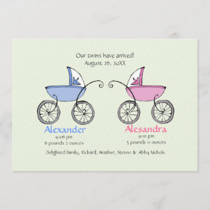 Twin Carriages Baby Birth Announcement