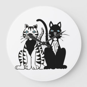 Twin Cartoon Cats Large Clock