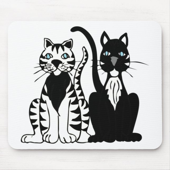 Twin Cartoon Cats Mouse Mat (Front)