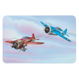Twin cartoon prop aircraft flying magnet