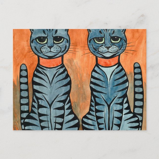 Twin Cats By Louis Wain Postcard (Front)