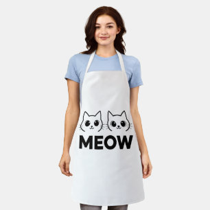 Twin Cats Meow - Cute Minimalist Cat Face Line Art Apron