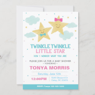Twin Chalkboard Little Star Baby Shower Invite