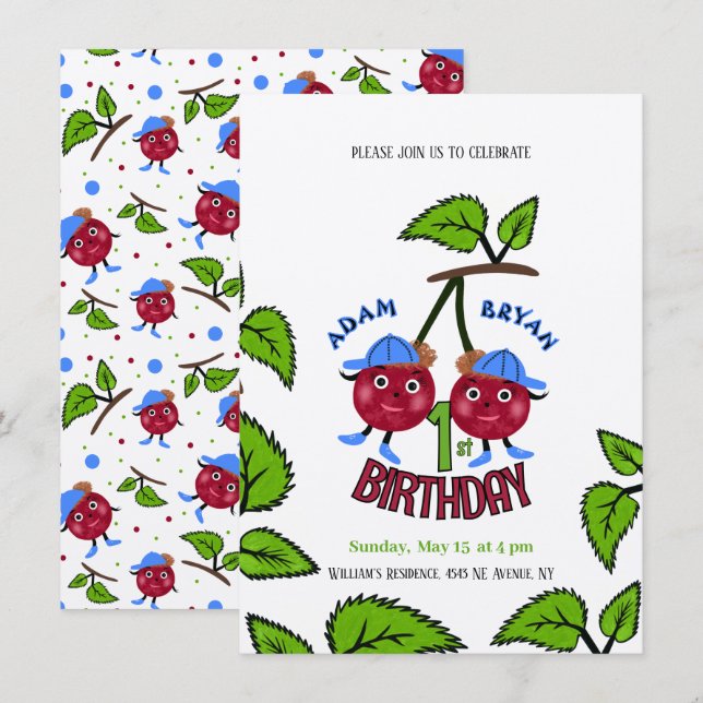 Twin cherries boys invitation (Front/Back)