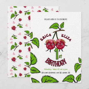 Twin cherries girls invitation