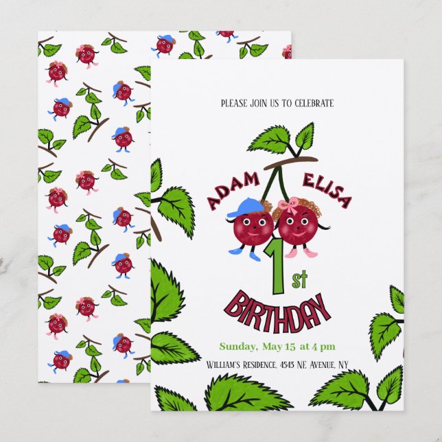 Twin cherries  invitation (Front/Back)