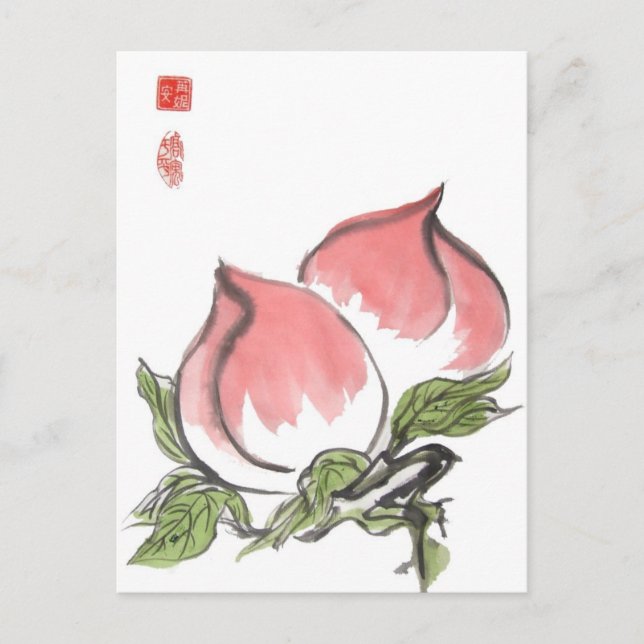 Twin Chinese Peaches Postcard (Front)
