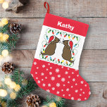Twin Chocolate Labrador Santas Small Christmas Stocking<br><div class="desc">Twin Chocolate Labrador Santas Small Christmas Stocking for Chocolate Labrador Retriever Owners.  Whimsy and cute Labrador Retriever Cartoon created by Naomi Ochiai from Japan.  Two adorable Chocolate Labradors are looking back with Santa Hats and Moustaches!  Red and snowflakes add festive feelings.</div>