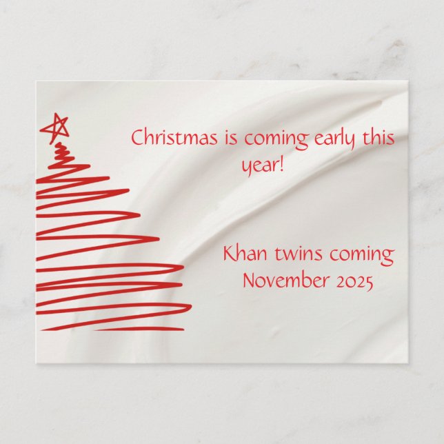 Twin Christmas Themed Pregnancy Announcement Postcard (Front)