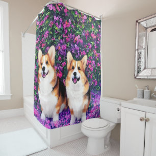 Twin Corgis in the Garden Shower Curtain