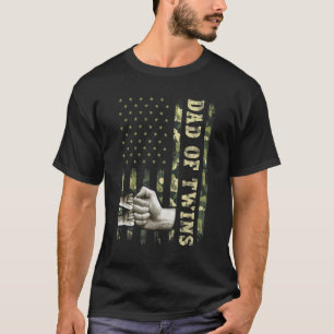 Twin Dad Men Camouflage American Flag Dad Of Twin T-Shirt