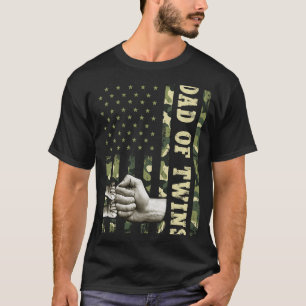 Twin Dad Men Camouflage American Flag Dad Of Twins T-Shirt