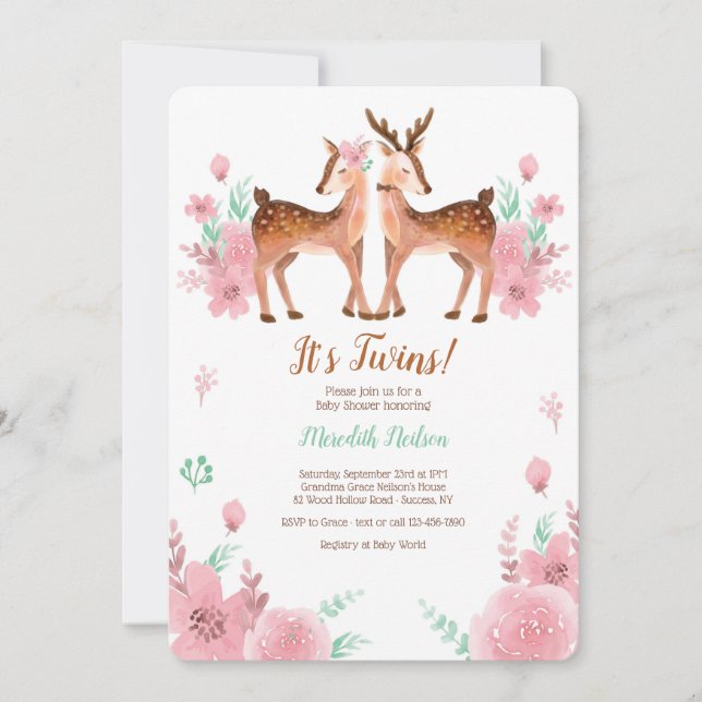 Twin Deer Baby Shower Invitation (Front)