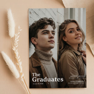 Twin Double Joint Photo Graduation Announcement Postcard