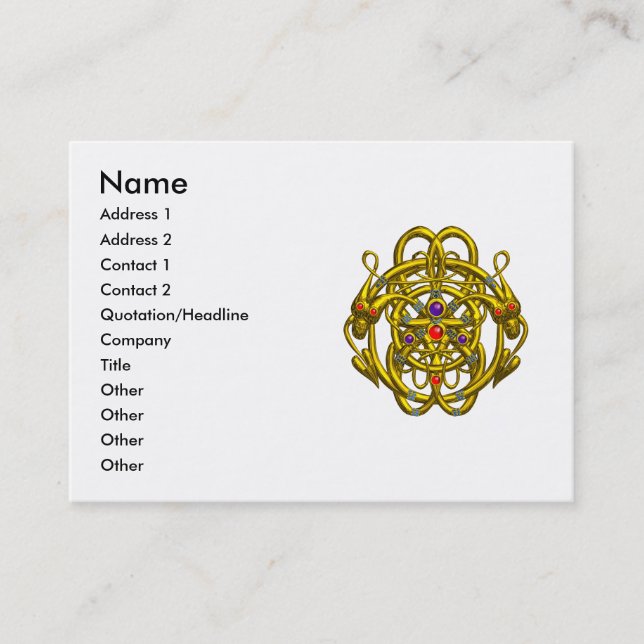 TWIN DRAGONS / GOLD CELTIC KNOTS Purple White Business Card (Front)
