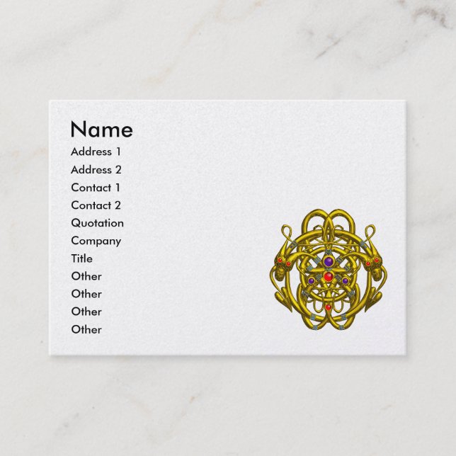 TWIN DRAGONS GOLD CELTIC KNOTS White Pearl Business Card (Front)