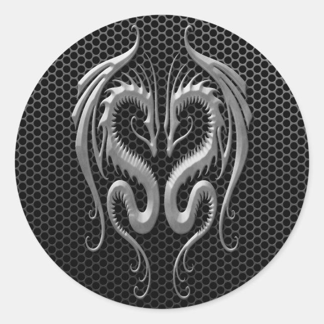 Twin Dragons with Steel Mesh Effect Classic Round Sticker (Front)