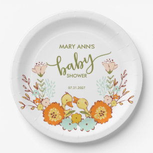 Twin Ducklings Baby Shower Paper Plate