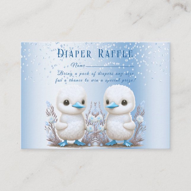 Twin Ducks Blue Floral Baby Shower Enclosure Card (Front)