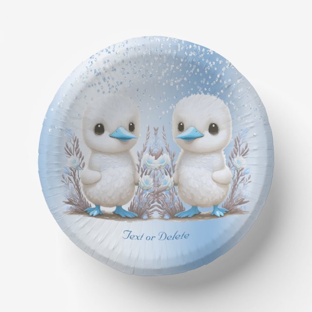 Twin Ducks Blue Floral Paper Bowl Paper Plate (Front)