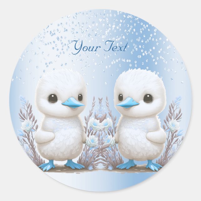 Twin Ducks Blue Floral Sticker (Front)