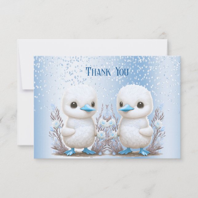 Twin Ducks Blue Floral Thank You Card (Front)