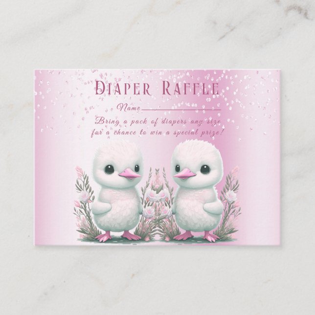 Twin Ducks Pink Floral Baby Shower Enclosure Card (Front)