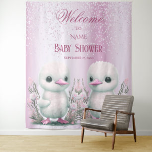 Twin Ducks Pink Floral Backdrop Tapestry