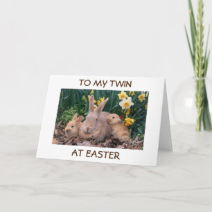 TWIN EASTER IS HERE/SPRING IS NEAR BUNNY FAMILY HOLIDAY CARD
