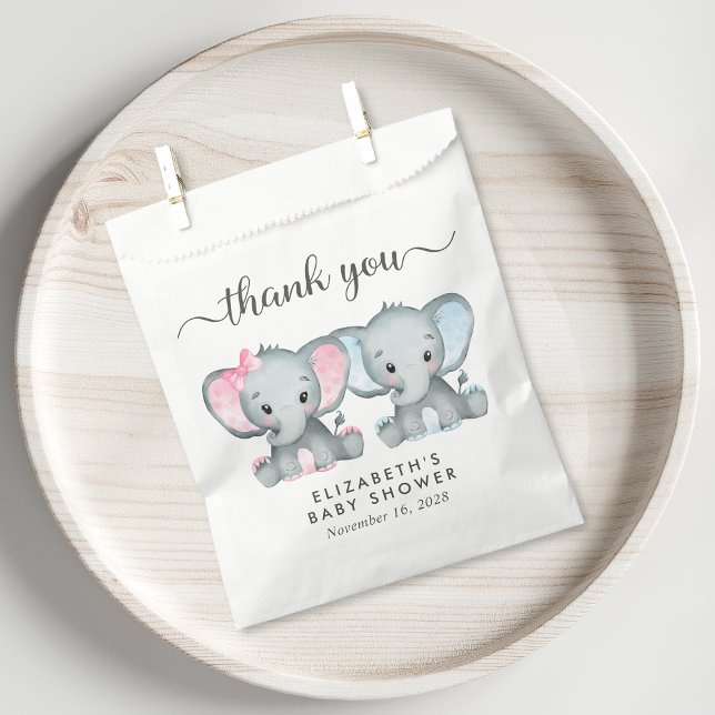 Twin Elephant Baby Girl Boy Shower Thank You Favour Bags (Creator Uploaded)
