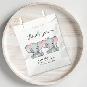 Twin Elephant Baby Girls Shower Thank You Favour Bags