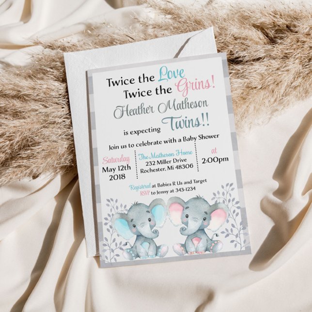 Twin Elephant Baby Shower Invitation (Creator Uploaded)