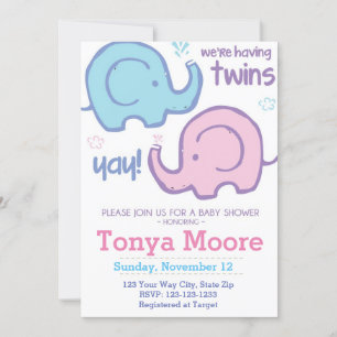 Twin Elephant Baby Shower Invitation (fraternal)